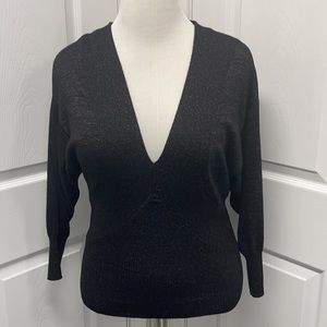 Jennifer Lopez Small Black Glitter V-Neck Shirt